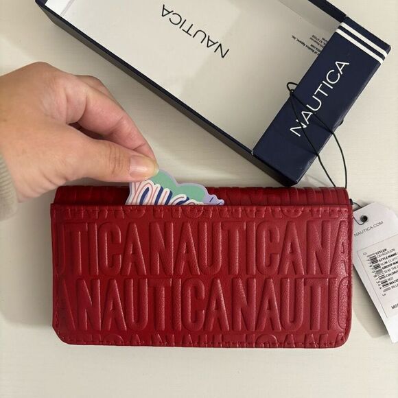 Nautica Red Slim Clutch Credit Card Holder Woman’s Wallet NEW - Picture 8 of 13